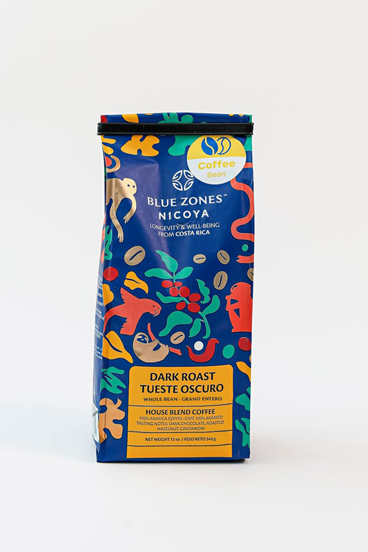Blue Zones Nicoya House Blend Whole Bean Dark Roast Coffee (12oz/340g)