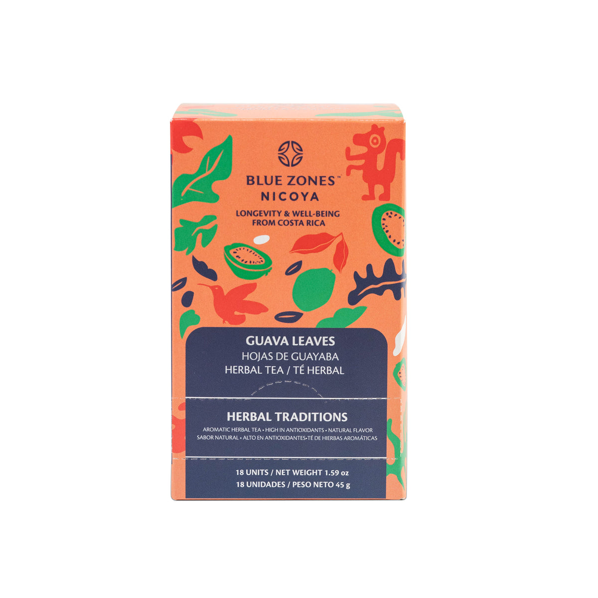 Blue Zones Nicoya Guava Leaf Flavored Herbal Tea Pack of 18 (1.6oz/45g)