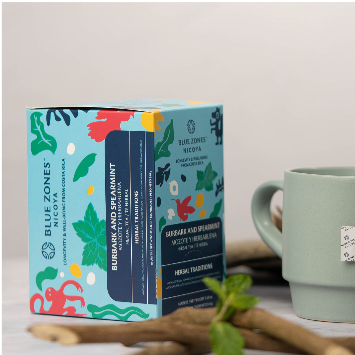 Blue Zones Nicoya Burbark & Spearmint Herbal Tea Pack of 18 (1.6oz/45g)