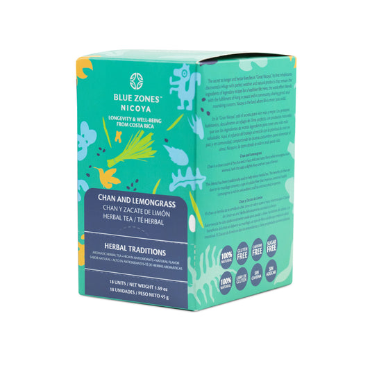 Blue Zones Nicoya Chan & Lemon Grass Herbal Tea Pack of 18 (1.6oz/45g)