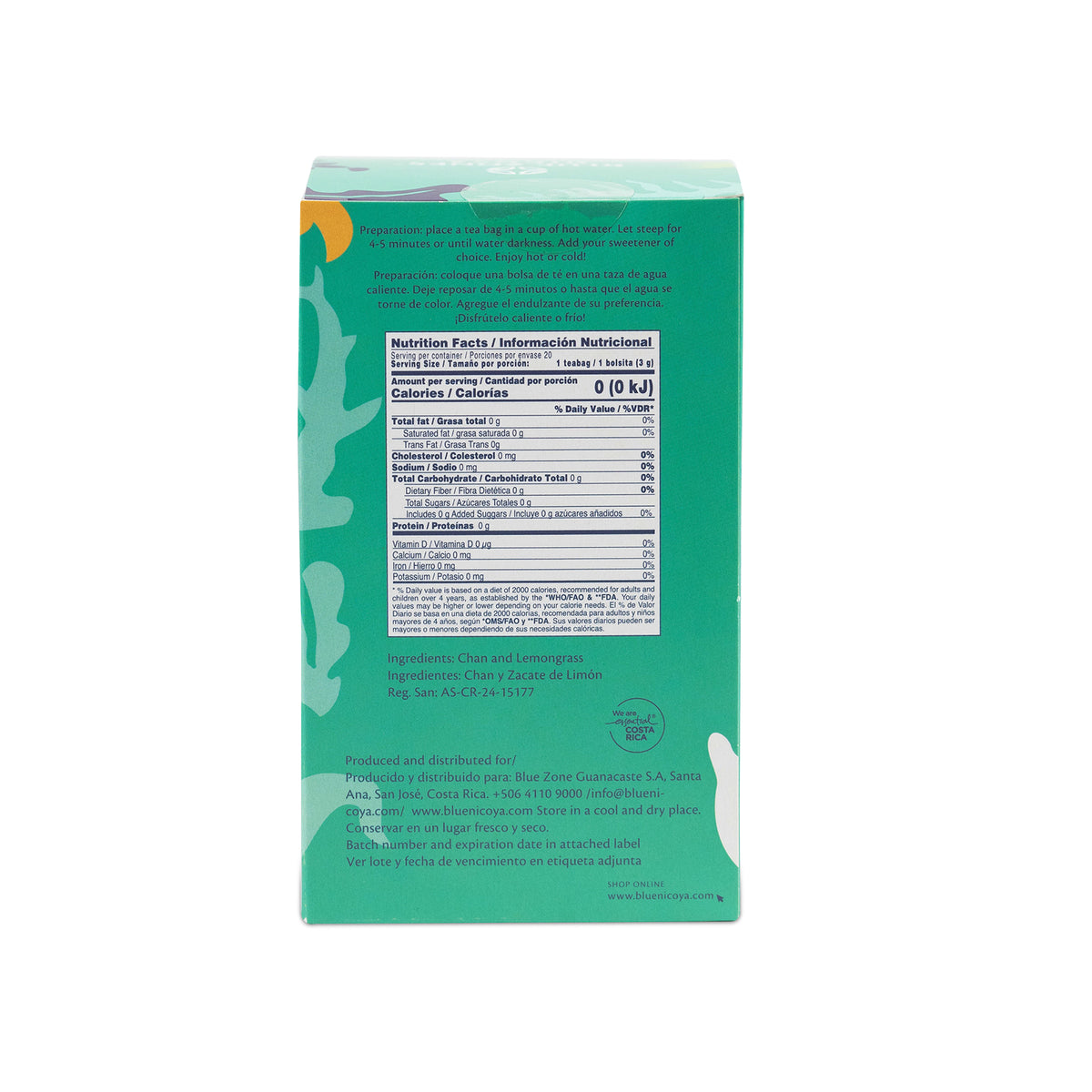 Blue Zones Nicoya Chan & Lemon Grass Herbal Tea Pack of 18 (1.6oz/45g)