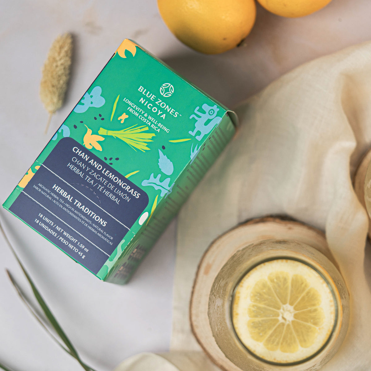 Blue Zones Nicoya Chan & Lemon Grass Herbal Tea Pack of 18 (1.6oz/45g)